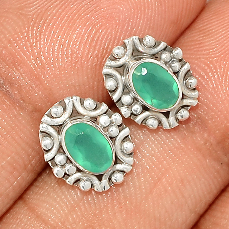 Small Filigree - Green Onyx Faceted Studs - GOFS139