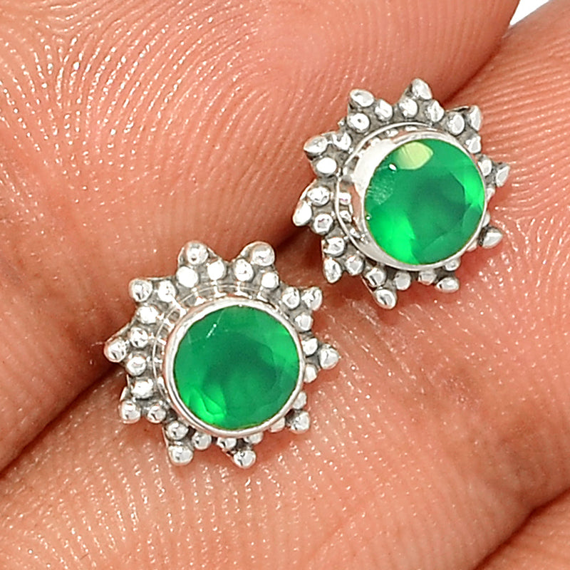 Small Filigree - Green Onyx Faceted Studs - GOFS145