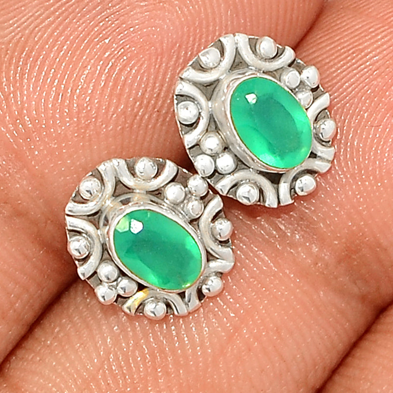 Small Filigree - Green Onyx Faceted Studs - GOFS173