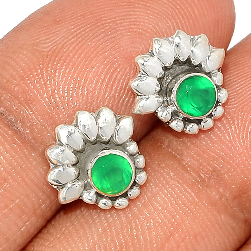 Small Filigree - Green Onyx Faceted Studs - GOFS174