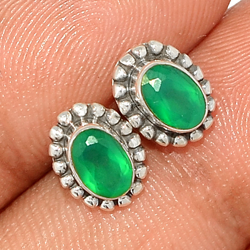 Small Filigree - Green Onyx Faceted Studs - GOFS178