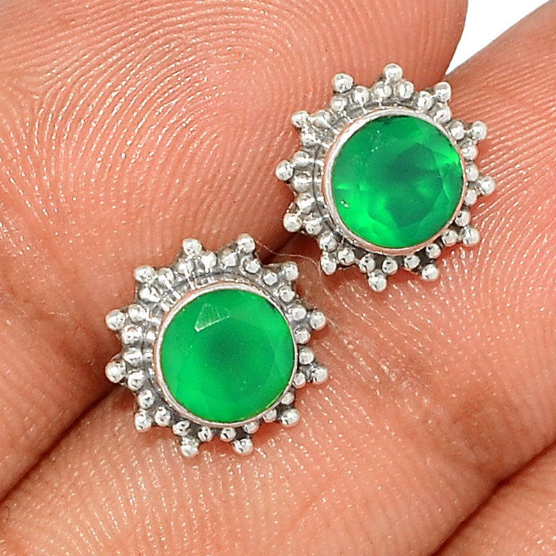 Small Filigree - Green Onyx Faceted Studs - GOFS180