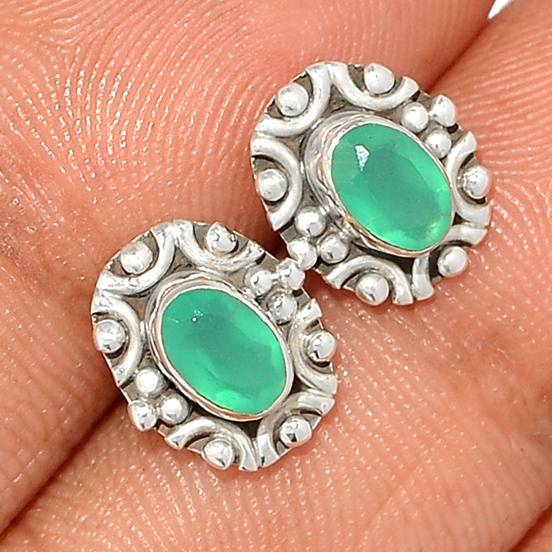 Small Filigree - Green Onyx Faceted Studs - GOFS198