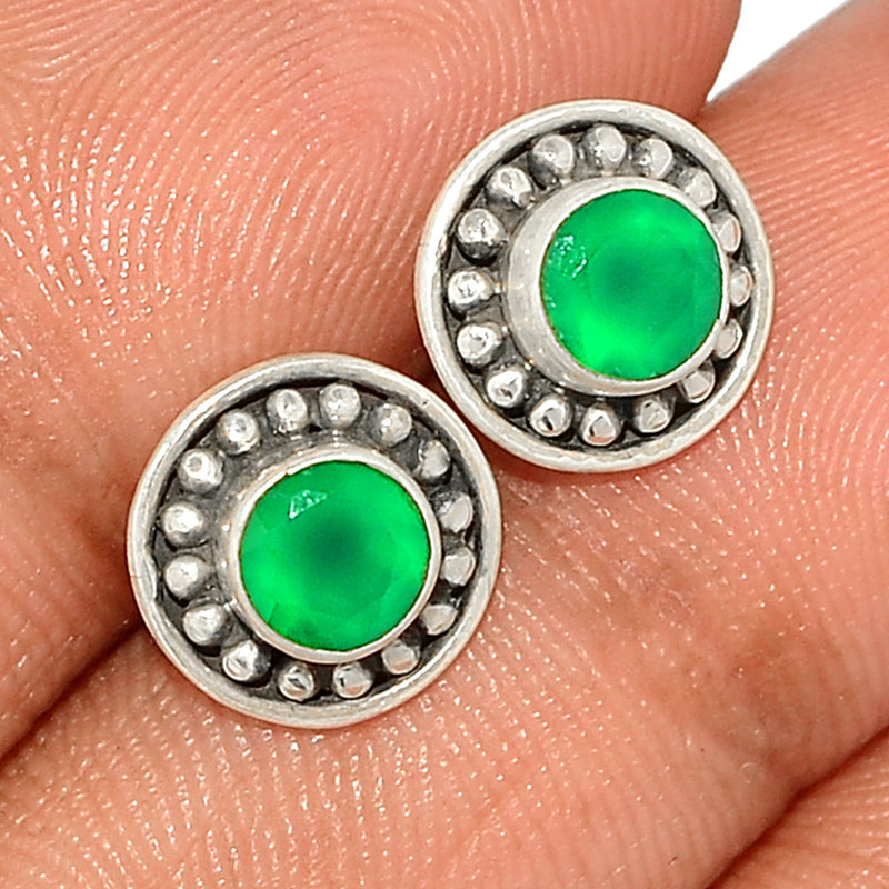 Small Filigree - Green Onyx Faceted Studs - GOFS207
