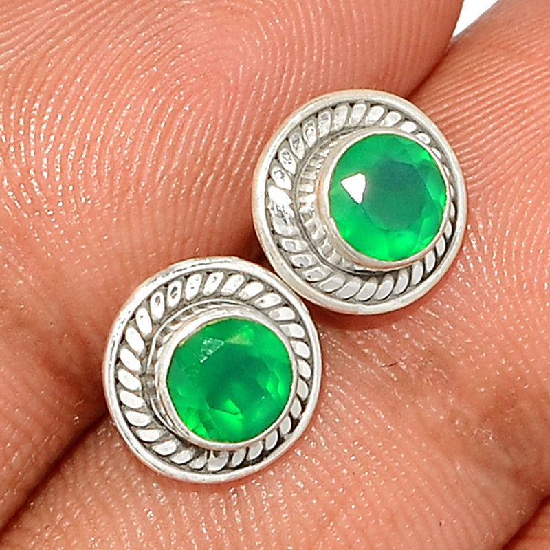 Small Filigree - Green Onyx Faceted Studs - GOFS252