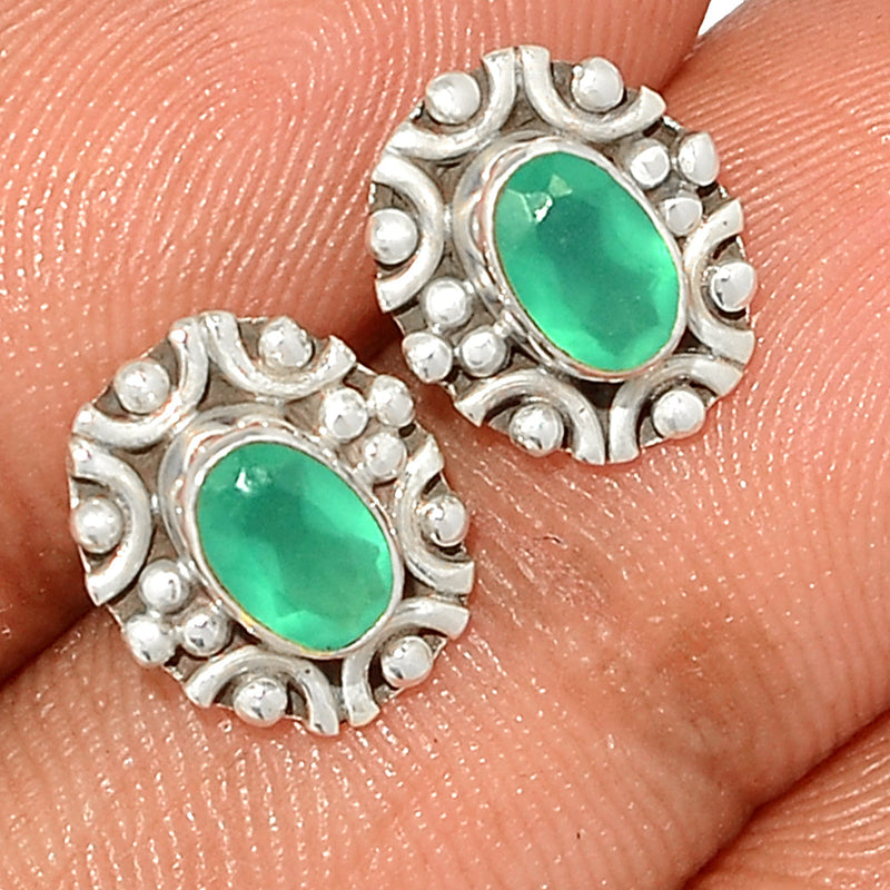 Small Filigree - Green Onyx Faceted Studs - GOFS255
