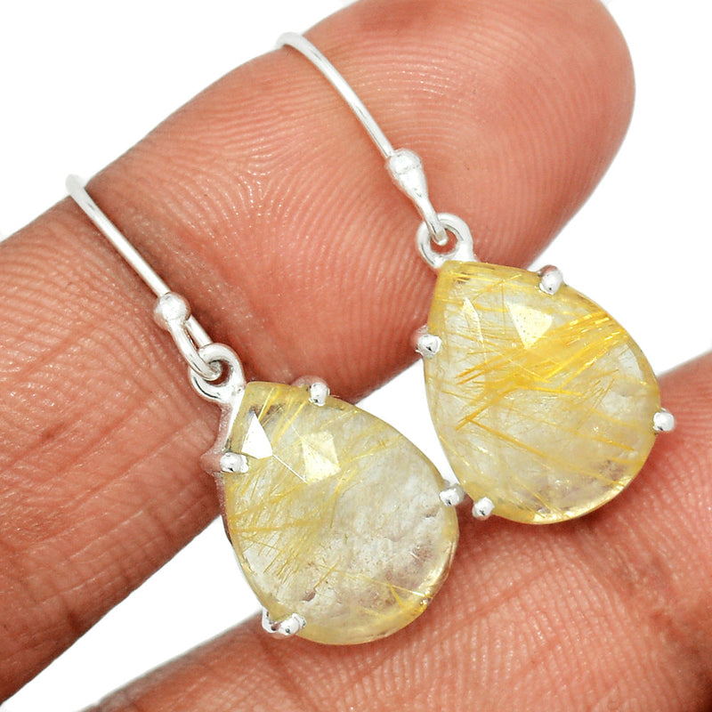 1.2" Claw - Golden Rutile Faceted Earrings - GRFE106