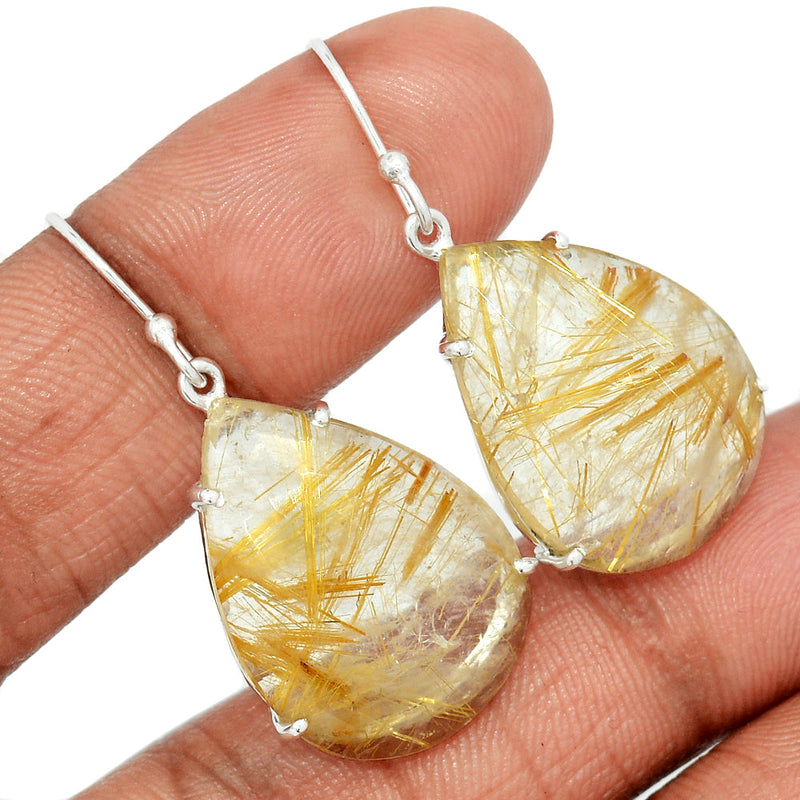 1.6" Claw - Golden Rutile Faceted Earrings - GRFE107