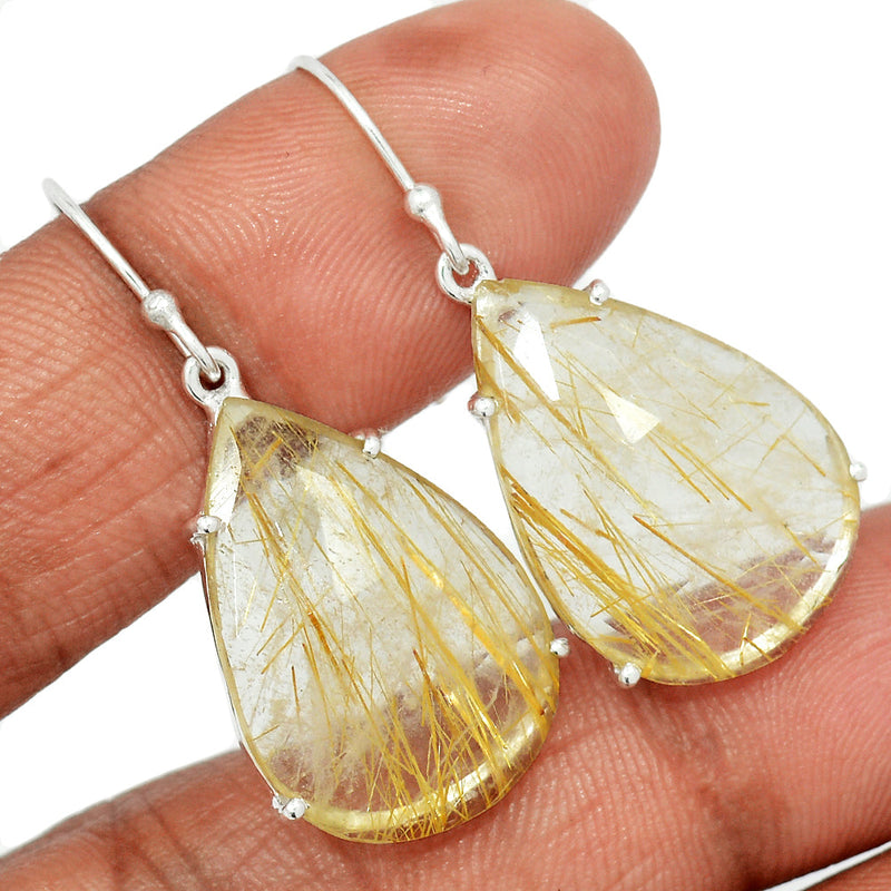 1.5" Claw - Golden Rutile Faceted Earrings - GRFE116