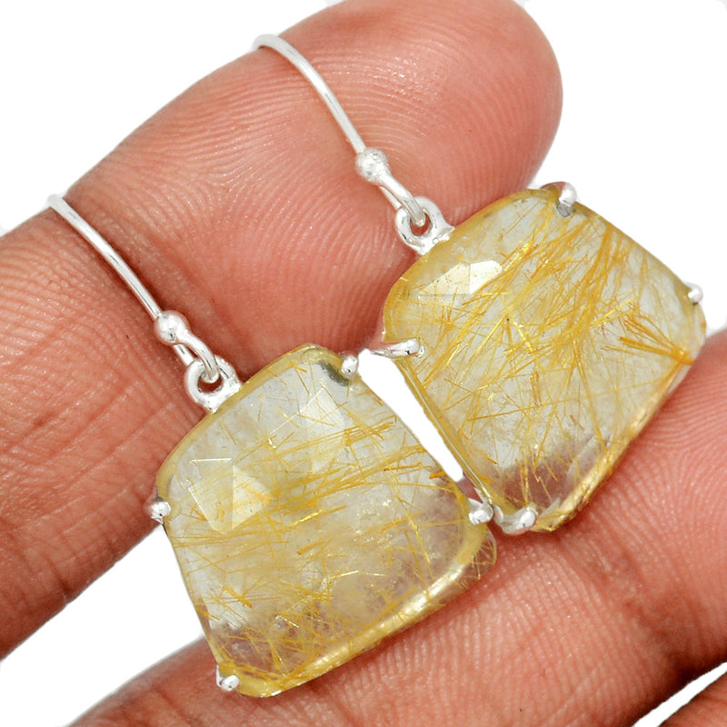 1.2" Claw - Golden Rutile Faceted Earrings - GRFE80