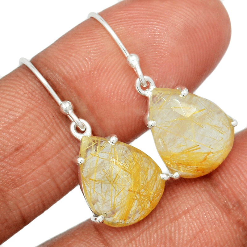 1.2" Claw - Golden Rutile Faceted Earrings - GRFE81