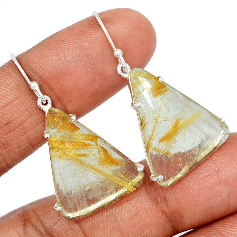 1.6" Claw - Golden Rutile Faceted Earrings - GRFE94