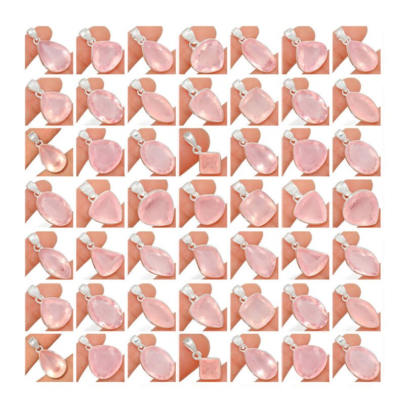 500 Grams Mix Lot - Rose Quartz Faceted Pendants - GRQFP2