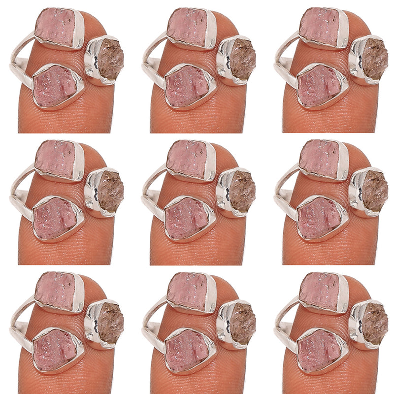 10 Pieces Mix Lot - Rose Quartz Rough Ring - GRQRR10