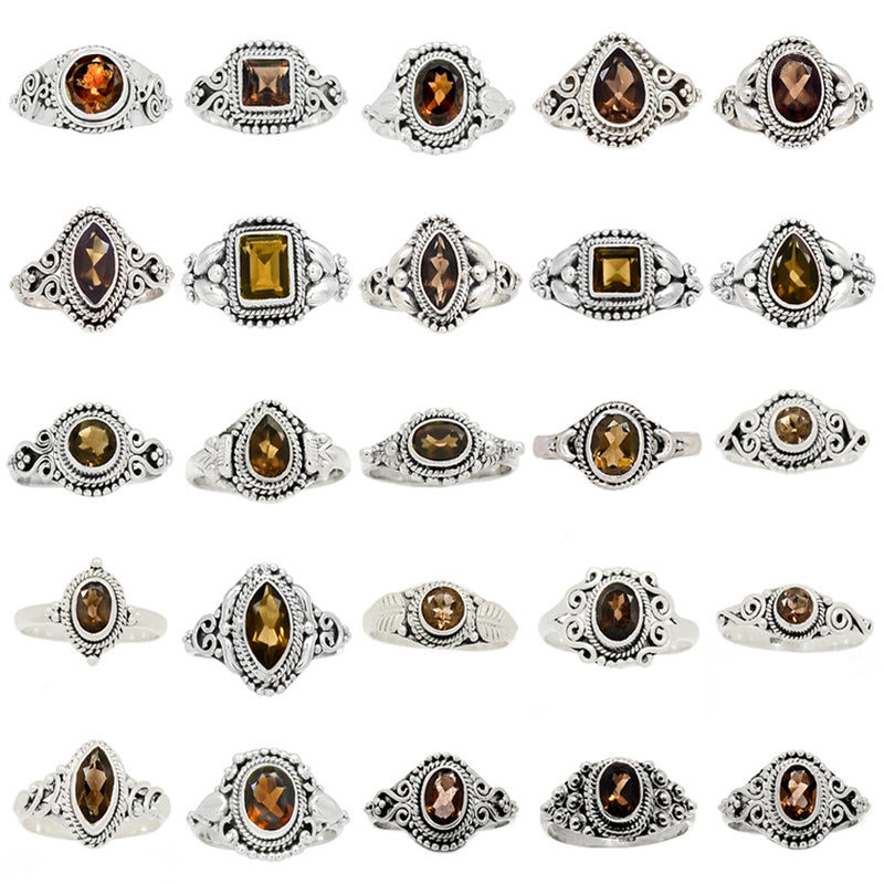 25 Pieces Mix Lot - Small Filigree - Smokey Quartz Ring - GSFR10