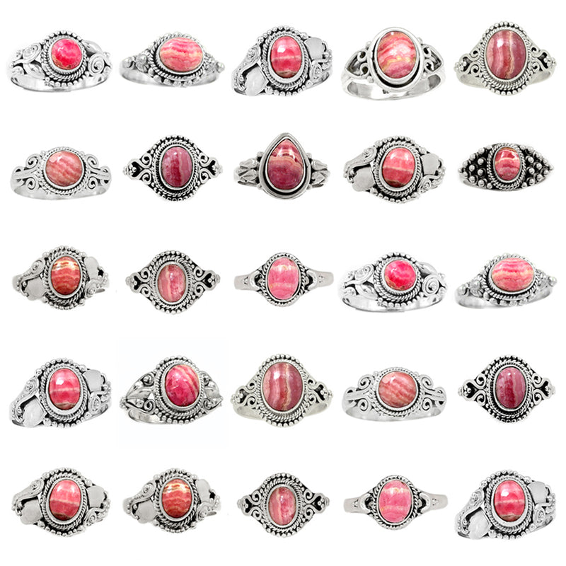 25 Pieces Mix Lot - Small Filigree - Rhodochrosite Ring - GSFR13