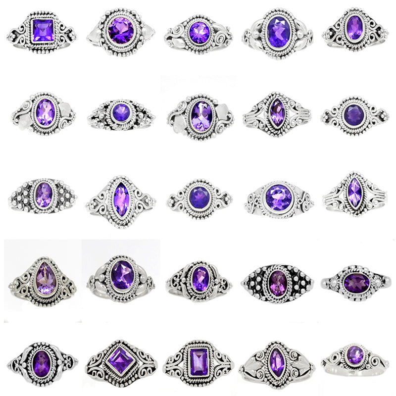 25 Pieces Mix Lot - Small Filigree - Amethyst Faceted Ring - GSFR16