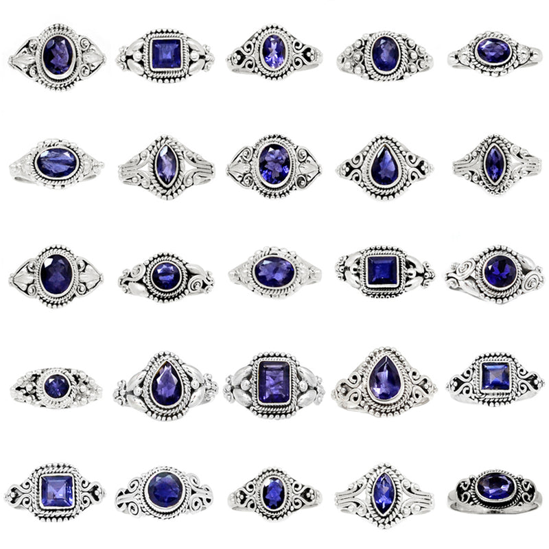 25 Pieces Mix Lot - Small Filigree - Iolite Ring - GSFR19