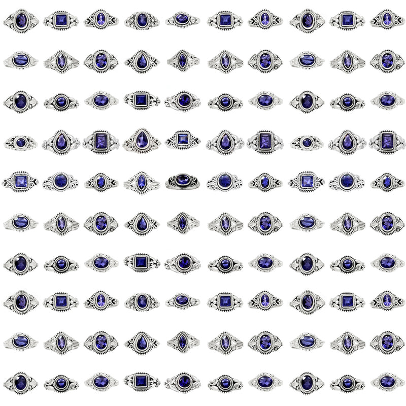 100 Pieces Mix Lot - Small Filigree - Iolite Ring - GSFR21