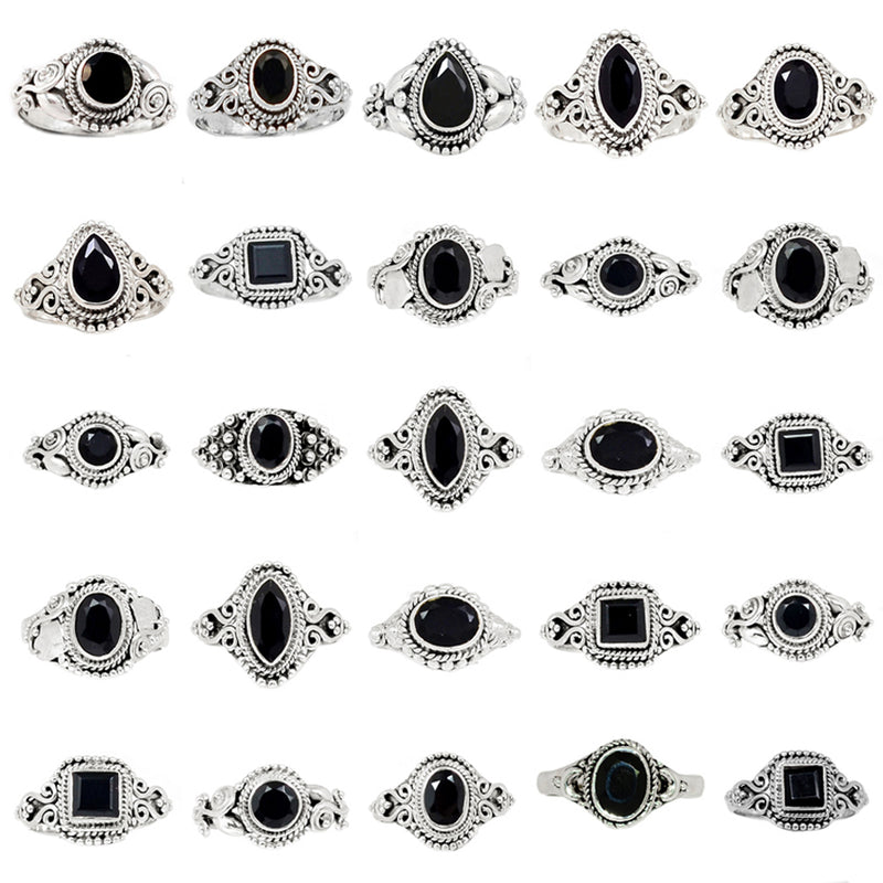 25 Pieces Mix Lot - Small Filigree - Black Onyx Faceted Ring - GSFR22