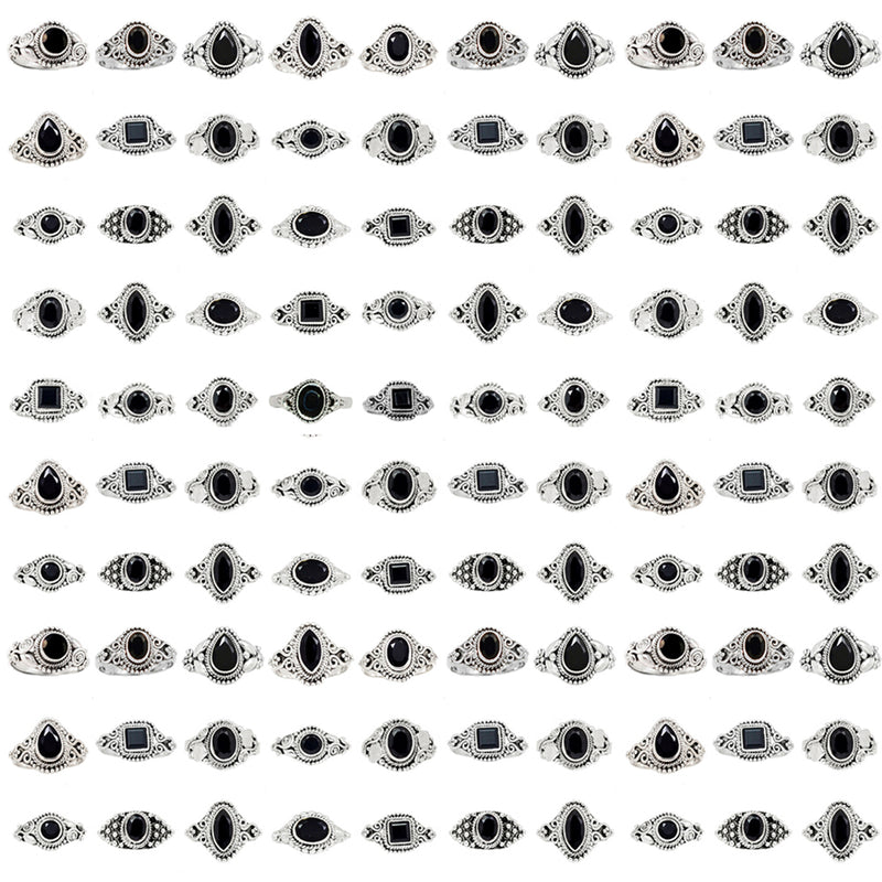 100 Pieces Mix Lot - Small Filigree - Black Onyx Faceted Ring - GSFR24