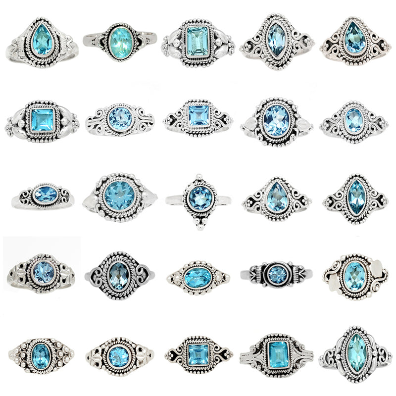 25 Pieces Mix Lot - Small Filigree - Blue Topaz Ring - GSFR25