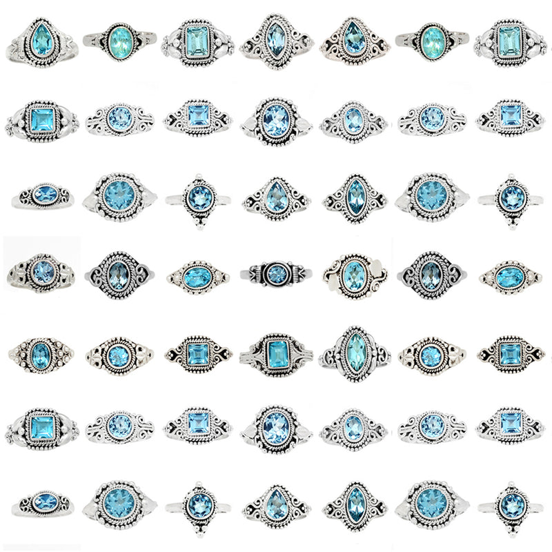 50 Pieces Mix Lot - Small Filigree - Blue Topaz Ring - GSFR26