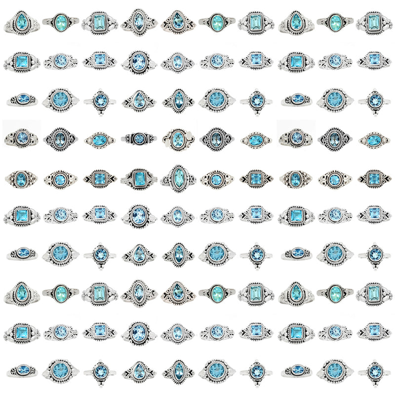100 Pieces Mix Lot - Small Filigree - Blue Topaz Ring - GSFR27