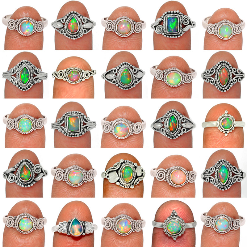 25 Pieces Mix Lot - Small Filigree - Ethiopian Opal Ring - GSFR34