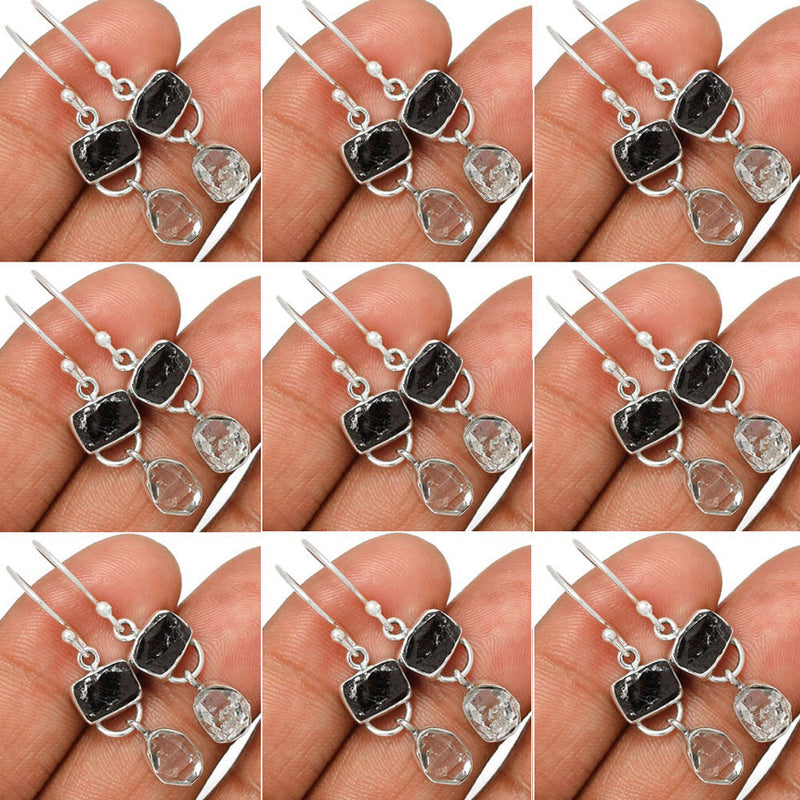 10 Pieces Mix Lot - Shungite & Herkimer Diamond Earrings - GSNGE2