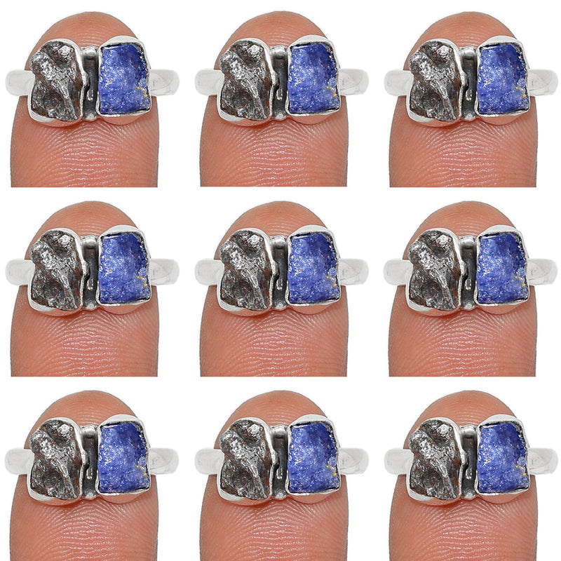 10 Pieces Mix Lot - Tanzanite Rough & Meteorite Campo Del Cielo Ring - GTZRR11