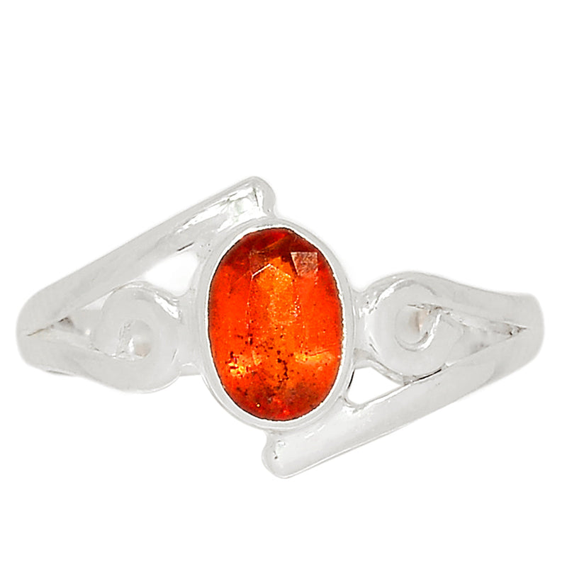 Small Plain - Hessonite Garnet Faceted Ring - HFGR402