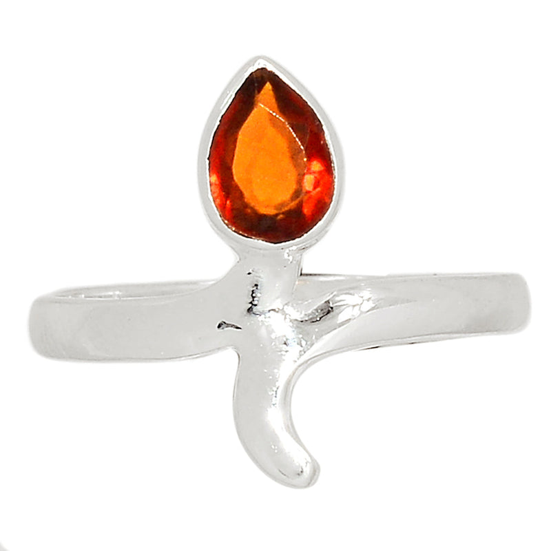 Small Plain - Hessonite Garnet Faceted Ring - HFGR410