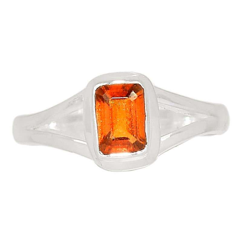 Small Plain - Hessonite Garnet Faceted Ring - HFGR412