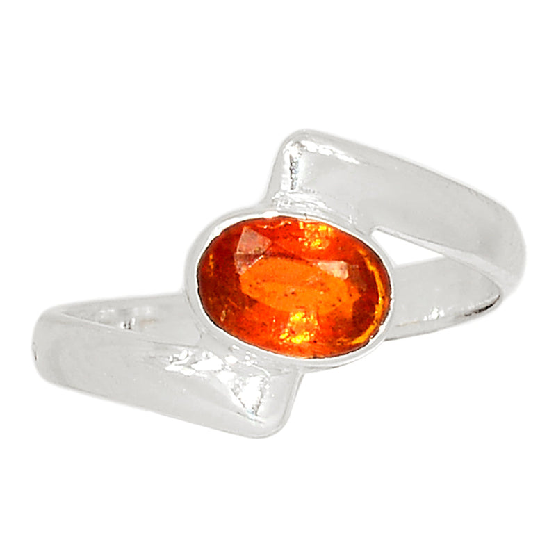 Small Plain - Hessonite Garnet Faceted Ring - HFGR413