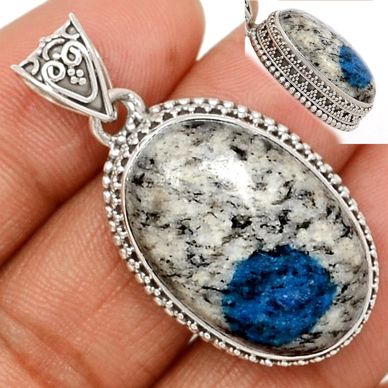 1.5" Fine Filigree - K2 Blue (Azurite In Quartz) Pendants - K2P1000