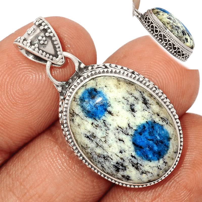 1.5" Fine Filigree - K2 Blue - Azurite In Quartz Pendants - K2P1155