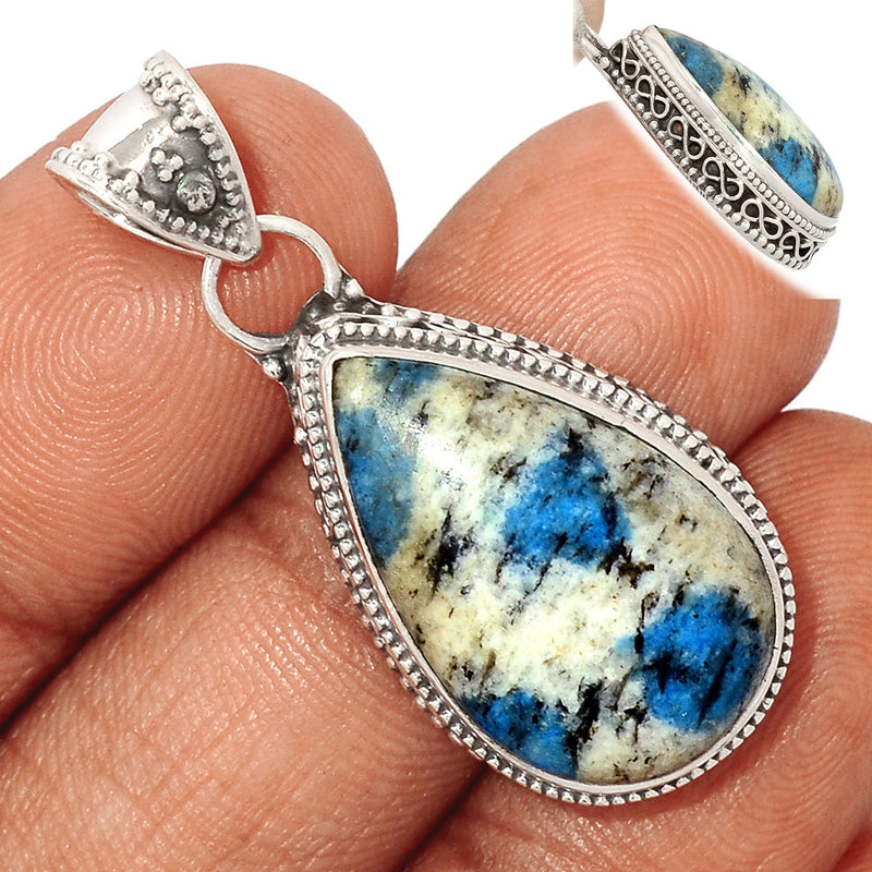 1.6" Fine Filigree - K2 Blue - Azurite In Quartz Pendants - K2P1156