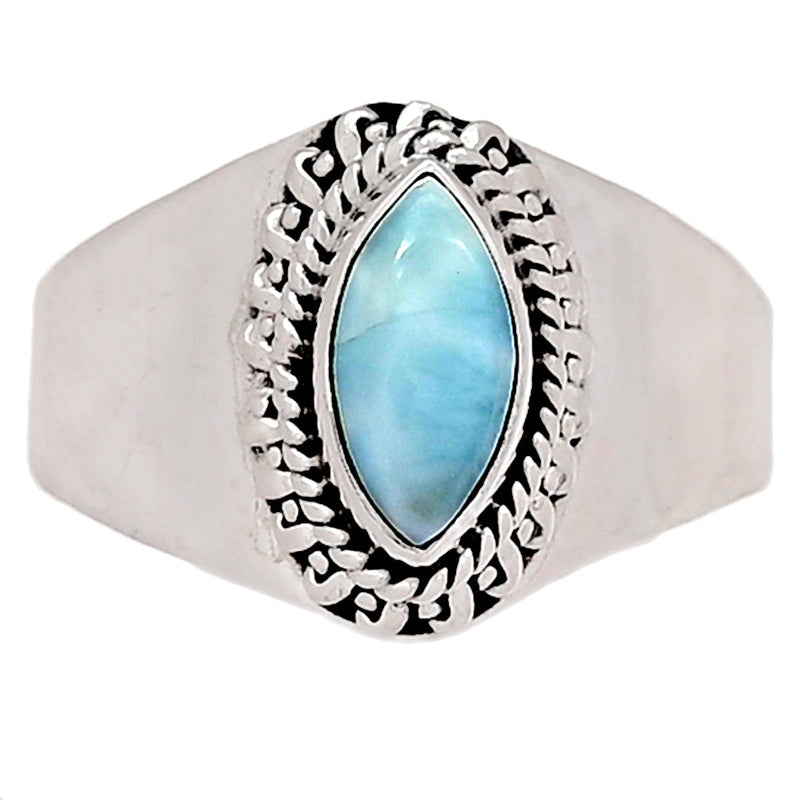 5*10 MM - Fine Filigree With Solid - Larimar Ring - LRIR2684