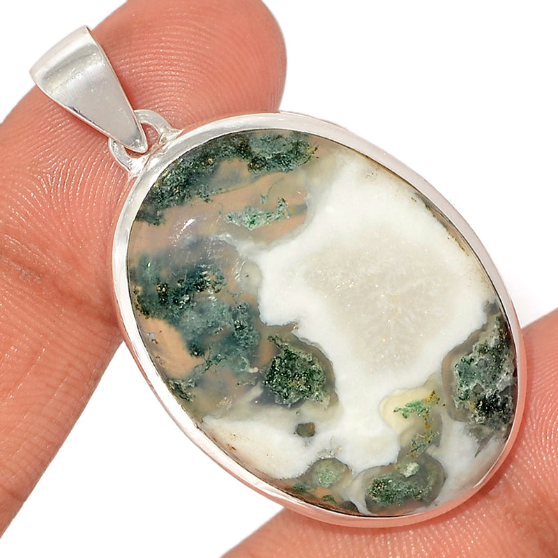 1.8" Moss Agate In White Quartz Pendants - MAQP135