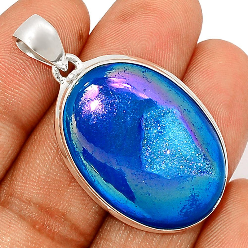 1.7" Marine Blue Aura Druzy Pendants - MBDP162