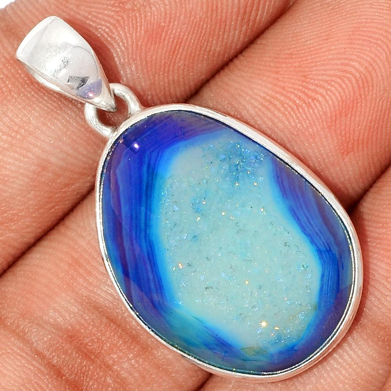 1.5" Marine Blue Aura Druzy Pendants - MBDP181