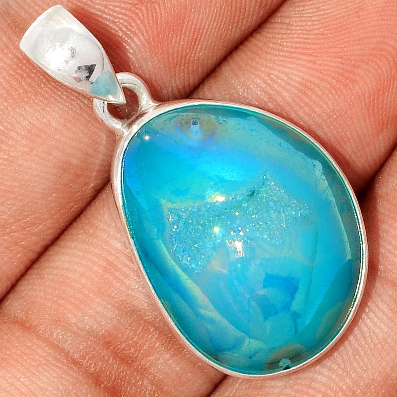 1.5" Marine Blue Aura Druzy Pendants - MBDP189