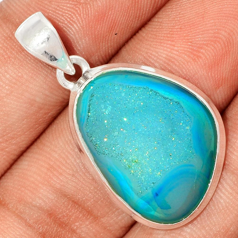 1.3" Marine Blue Aura Druzy Pendants - MBDP192
