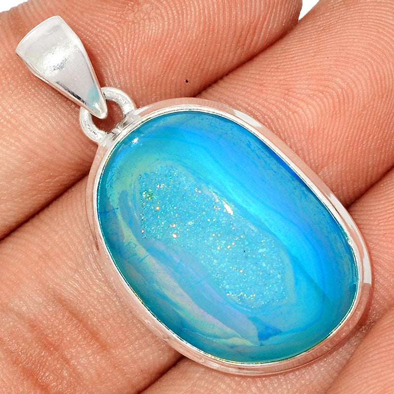 1.5" Marine Blue Aura Druzy Pendants - MBDP195
