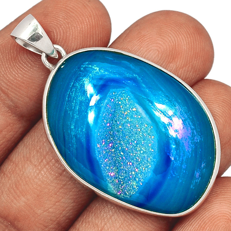 1.8" Marine Blue Aura Druzy Pendants - MBDP201