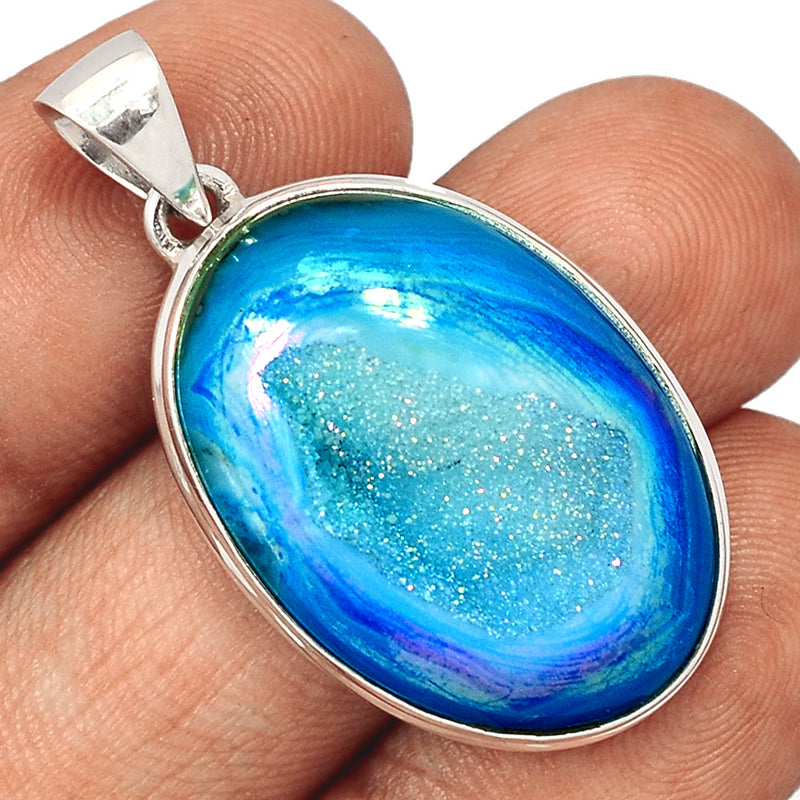 1.6" Marine Blue Aura Druzy Pendants - MBDP206