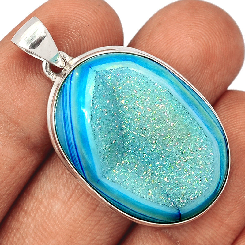 1.7" Marine Blue Aura Druzy Pendants - MBDP211