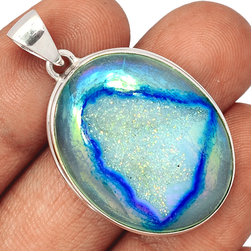 1.6" Marine Blue Aura Druzy Pendants - MBDP223