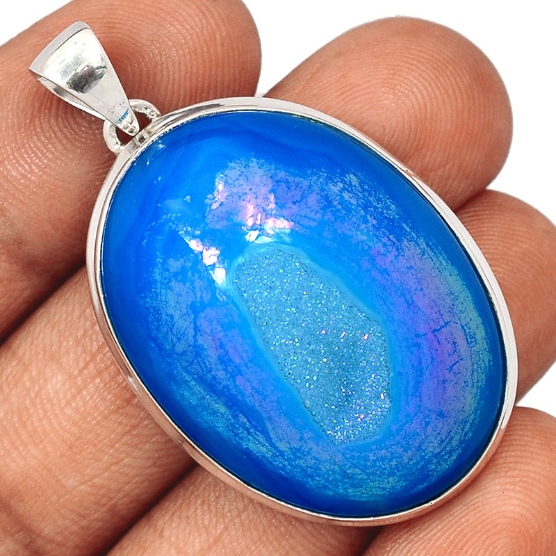 1.8" Marine Blue Aura Druzy Pendants - MBDP224